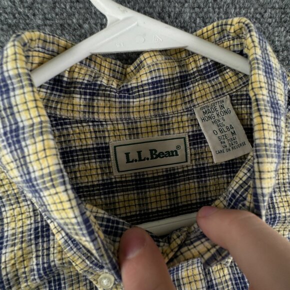 VTG LL Bean Textured Yellow Blue Plaid Long Sleeve Button Up Shirt Medium Cotton - Picture 8 of 15